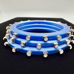 Smith & Co. Jewel Design Small City Girl Jewel 8 Inch Blue Bangles, Set of 3